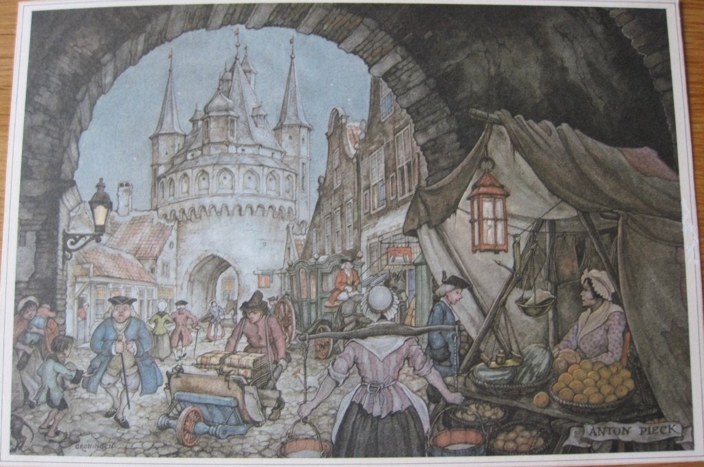 Anton Pieck - prent van Groningen, Verzamelen, 1980 tot heden, Ophalen of Verzenden, Zo goed als nieuw, Prent