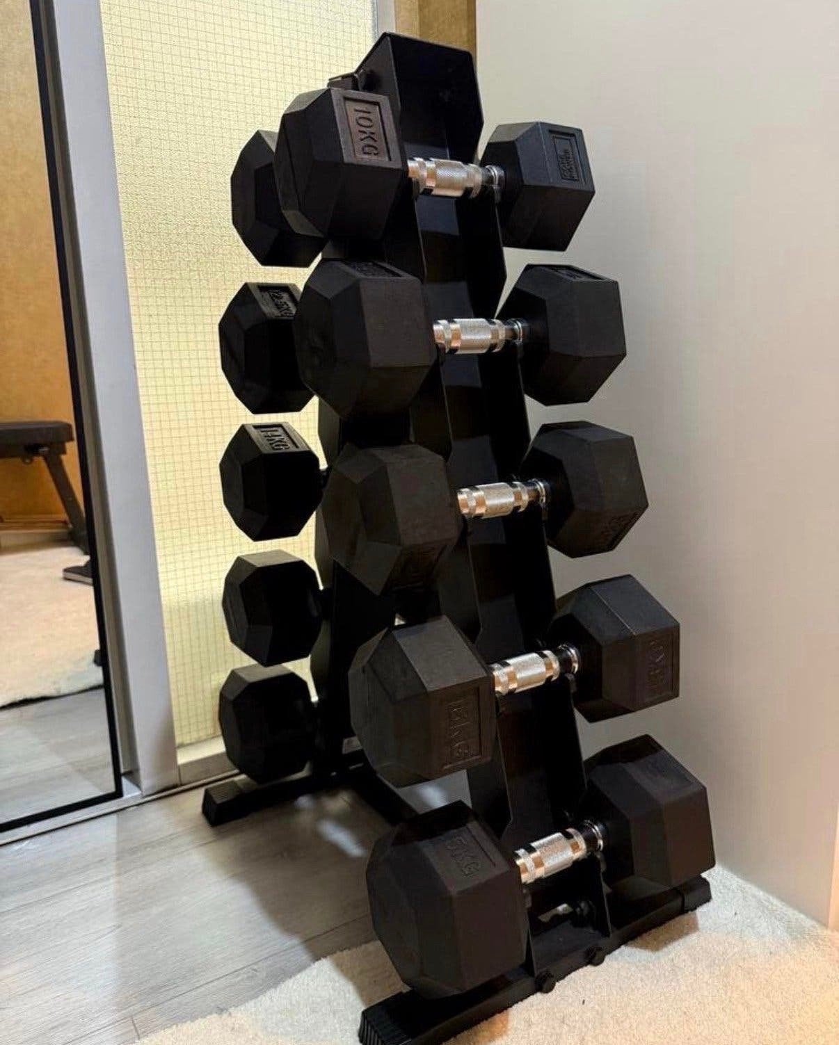 Complete Dumbbellset met Standaard en Bankje, Ophalen, Gebruikt, Armen, Halterset