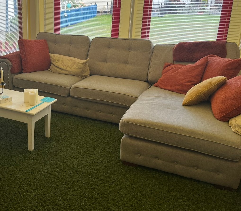 Bankstel met lougnegedeelte taupe, Huis en Inrichting, Ophalen, 250 tot 300 cm, Hoekbank, Stof