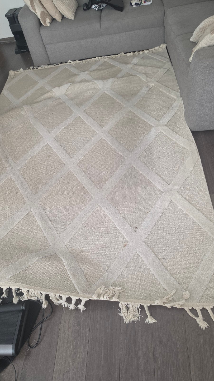 Crèmekleurig Berber vloerkleed met ruitpatroon, Huis en Inrichting, Stoffering | Tapijten en Kleden, Ophalen, Gebruikt, 200 cm of meer