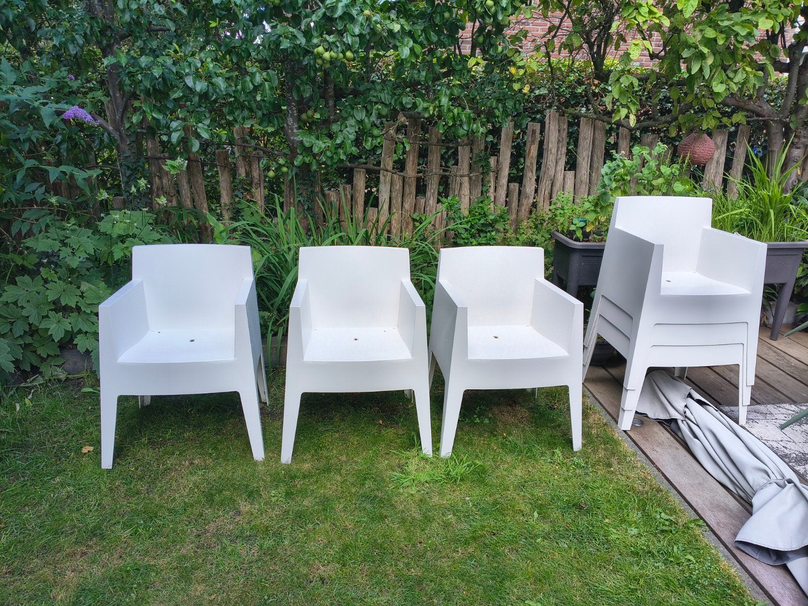 6 Witte Driade Toy - Philippe Starck Tuinstoelen, Ophalen, Gebruikt, Kunststof, Stapelbaar