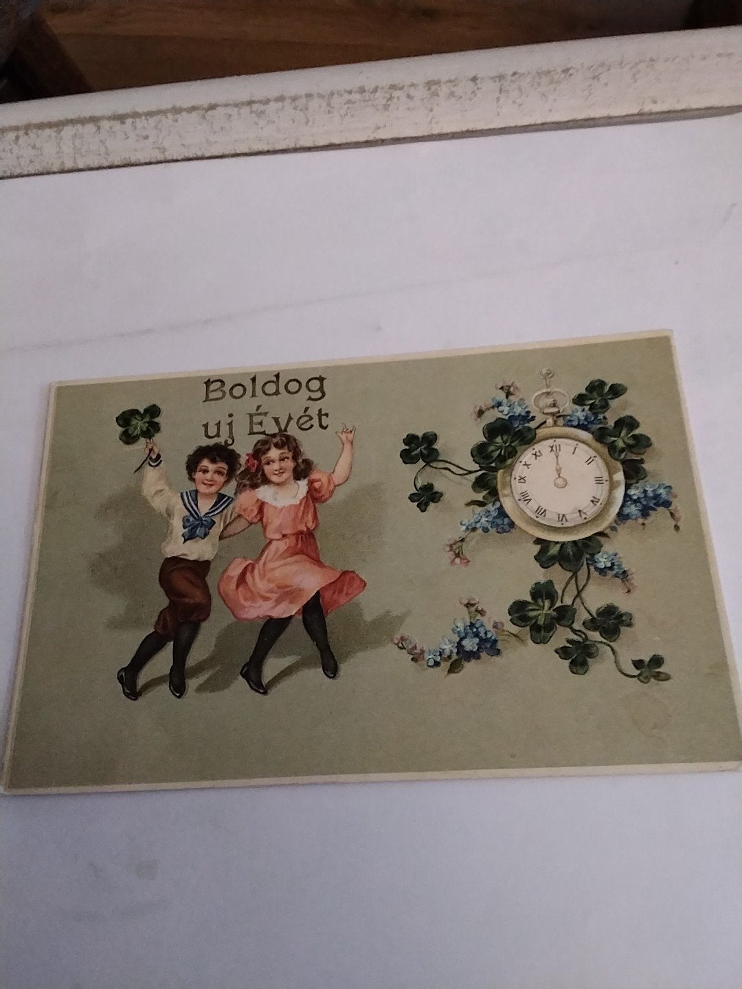 Antieke Hongaarse Nieuwjaarskaart 1912 - Gelopen, Ophalen of Verzenden, Voor 1920, Gelopen