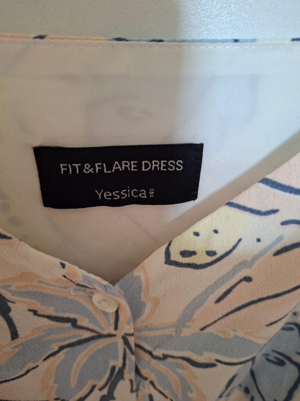 Zomerse Yessica Fit & Flare Jurk met Bladprint, Maat 38/40 (M), Blauw, Yessica, Nieuw