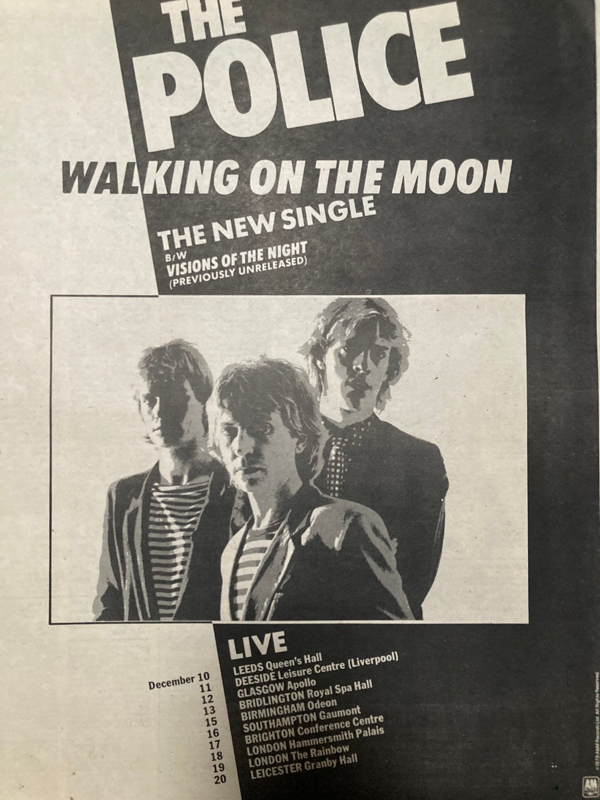 Paginagrote A3 advertentie THE POLICE Walking On Moon tour, Cd's en Dvd's, Ophalen of Verzenden