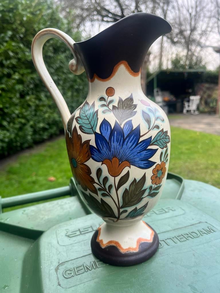 Vintage Flora Gouda Plateel Vaas - Handwerk Holland, Antiek en Kunst, Ophalen