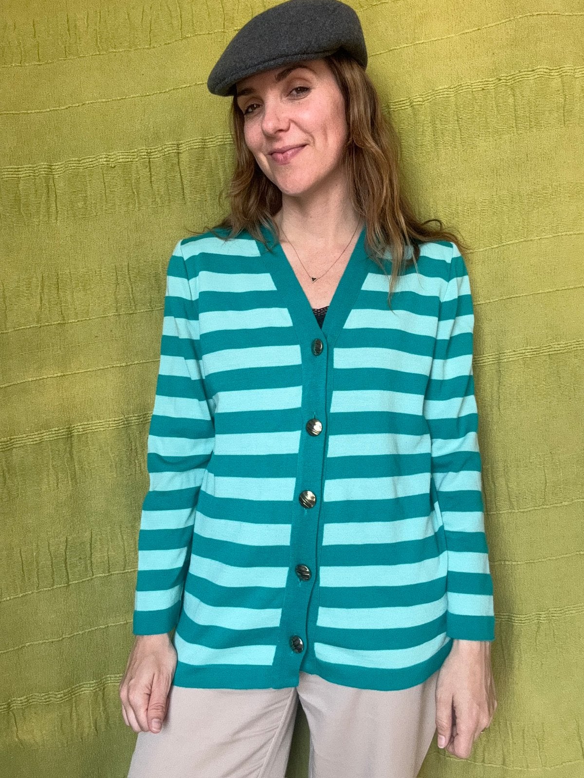 Vintage vest - gestreept / strepen - groen/turquoise, Hgv, Hgv, Maat 42/44 (L), Ophalen of Verzenden