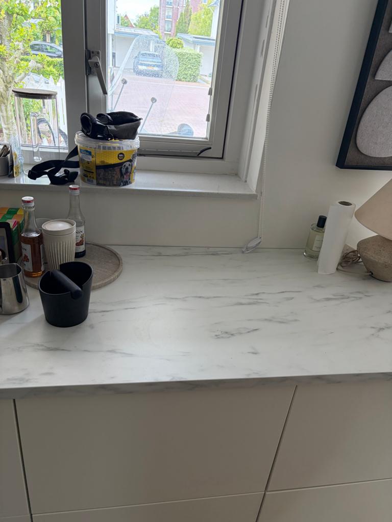 IKEA Eckbacken marmer patroon keuken werkblad 260x60 op maat, Ophalen, IKEA, Zo goed als nieuw, Wit