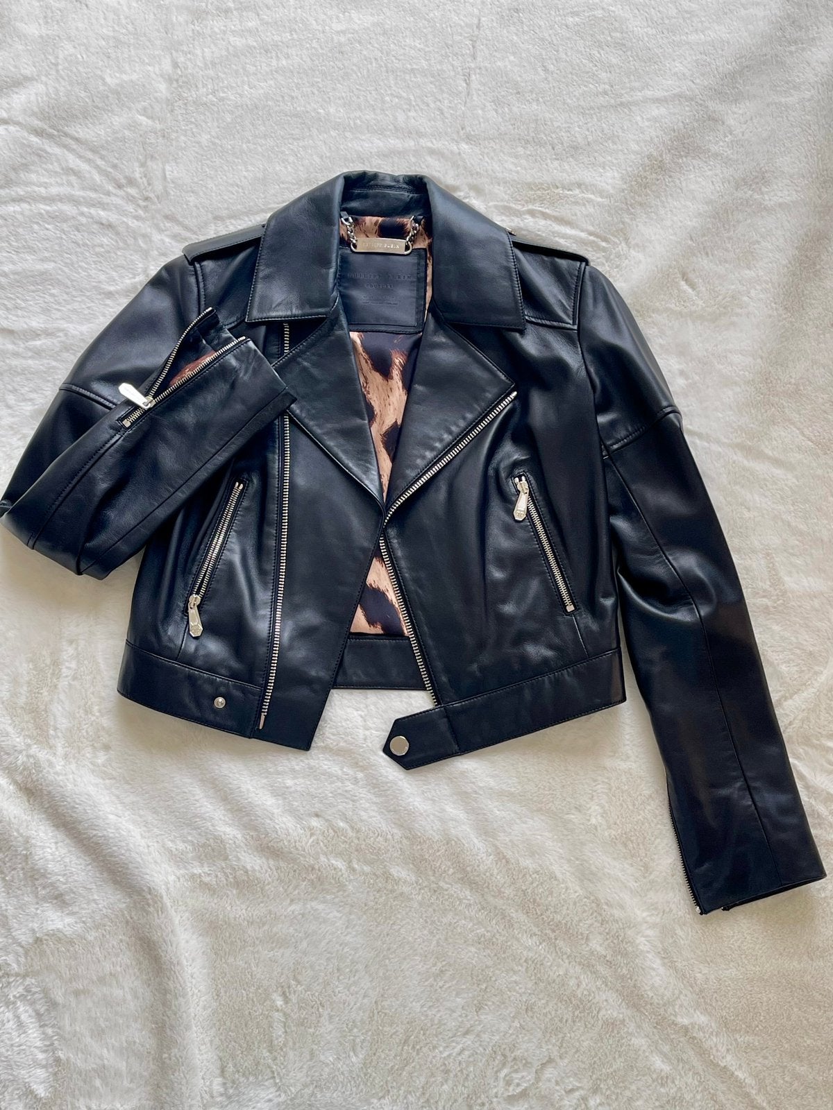 Philipp Plein dames leren jas. S. 100% lamsleer. Origineel, Ophalen of Verzenden, Nieuw, Maat 36 (S), Zwart