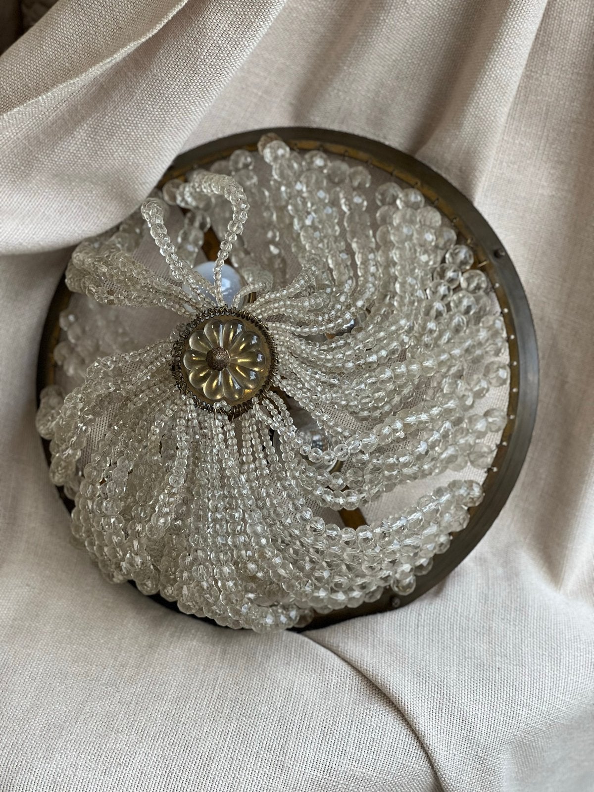 Vintage Plafondlamp met Glazen Kralen - Hollywood Regency, Ophalen of Verzenden