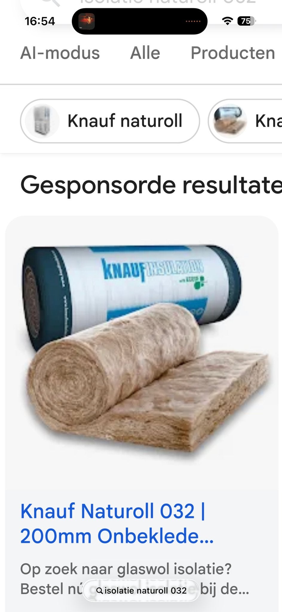 7 rollen Knauf Naturoll 032 glaswol isolatie 200mm, Doe-het-zelf en Verbouw, Isolatie en Afdichting, Ophalen, 12 cm of meer, Nieuw