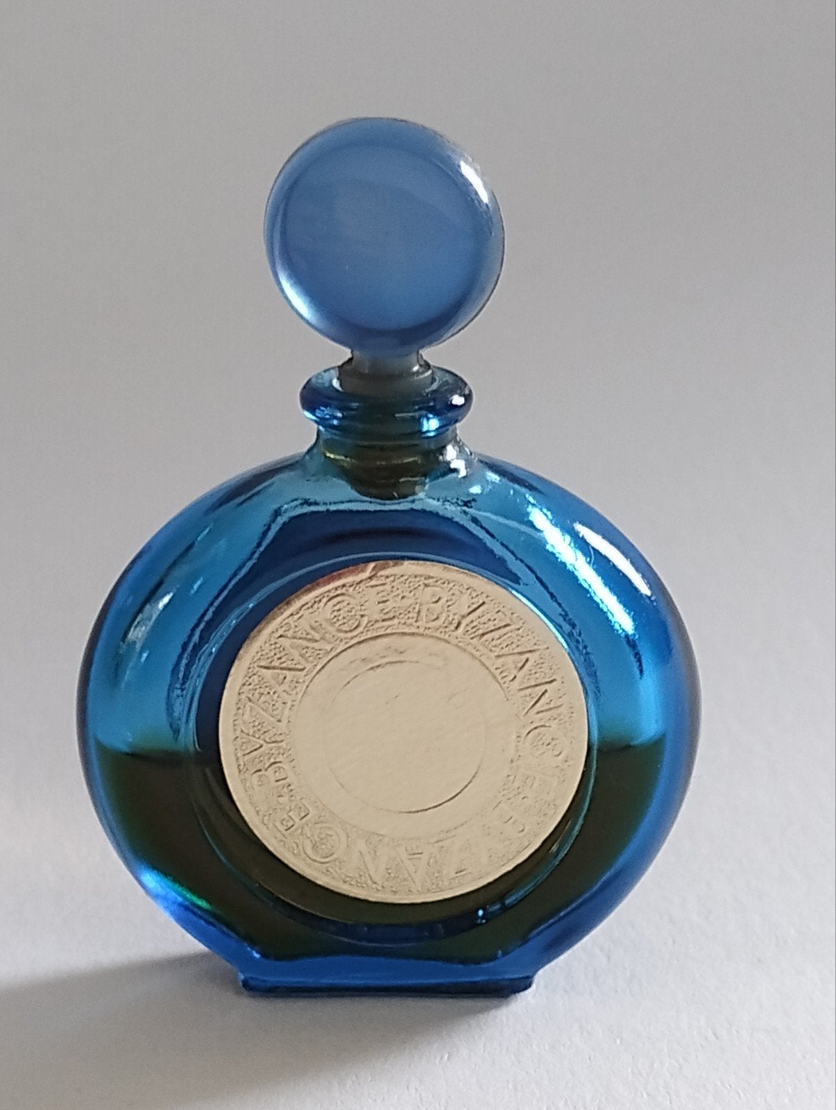 Vintage Byzance van Rochas parfumflesje, blauw glas, h, Ophalen of Verzenden, Gebruikt