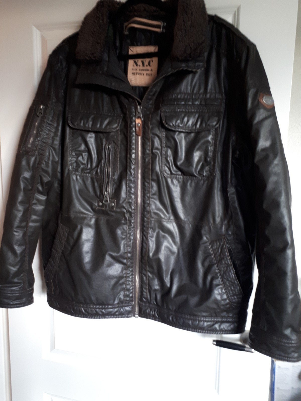 JAS MET BONTKRAAG MAAT XL/ XXL KLEUR BRUIN, Ophalen of Verzenden, Zo goed als nieuw, Maat 56/58 (XL), Bruin