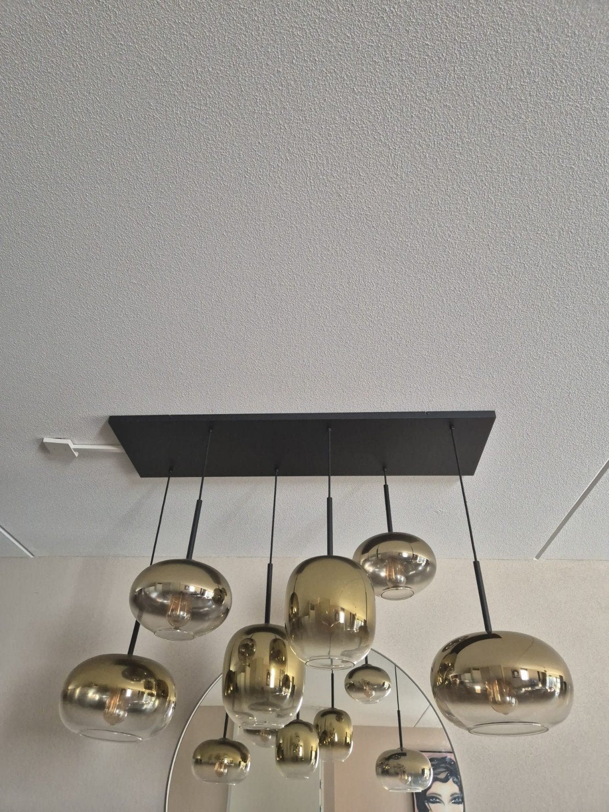 Complete set Bellini goud/smoke lampen, Ophalen, Zo goed als nieuw, Glas, E27 (groot)