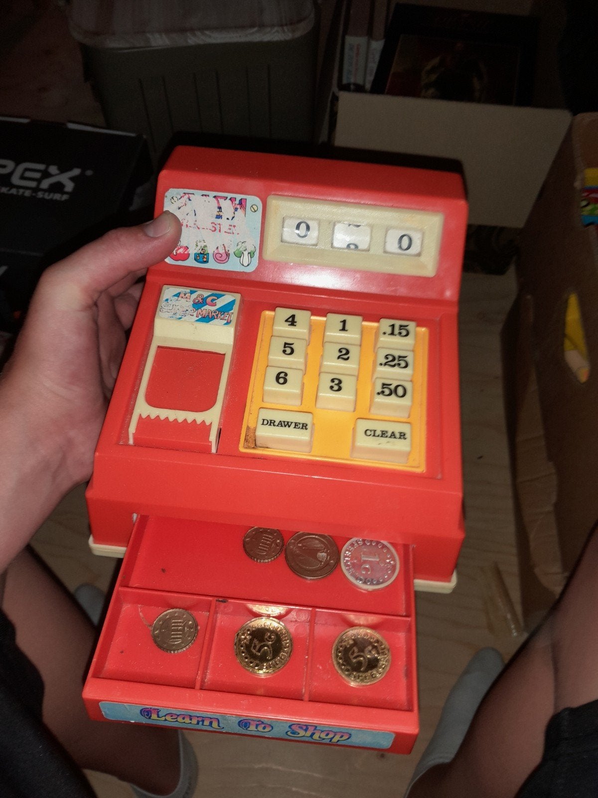 Vintage Speelgoed Kassa 'Learn To Shop' met Munten, Ophalen of Verzenden, Gebruikt, Jongen of Meisje