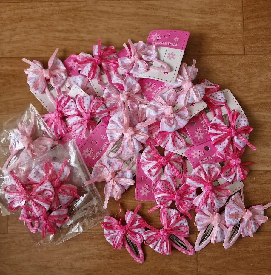 Partij 29 stuks klik klak Haarspeldjes met roze strikje, Verzenden, Nieuw, Haarspeld