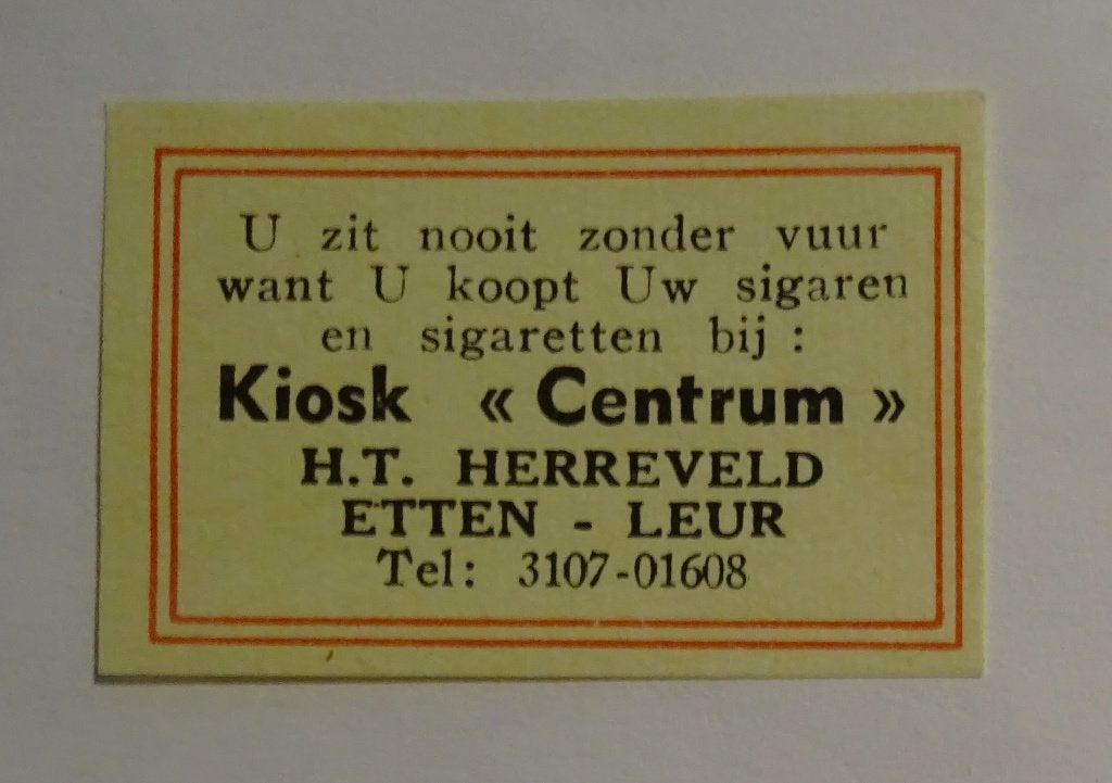 KIOSK   CENTRUM    Sigaren en Sigaretten    ETTEN - LEUR, Verzenden, Zo goed als nieuw, Luciferdoosjes of -merken