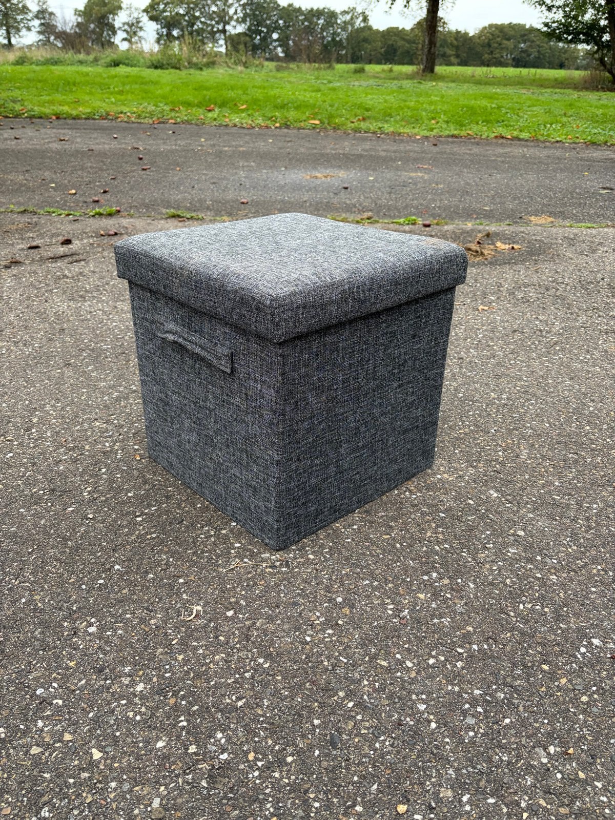 Grijze Opbergpoef - Handig en Stijlvol, Ophalen, Minder dan 50 cm, Vierkant, Zo goed als nieuw