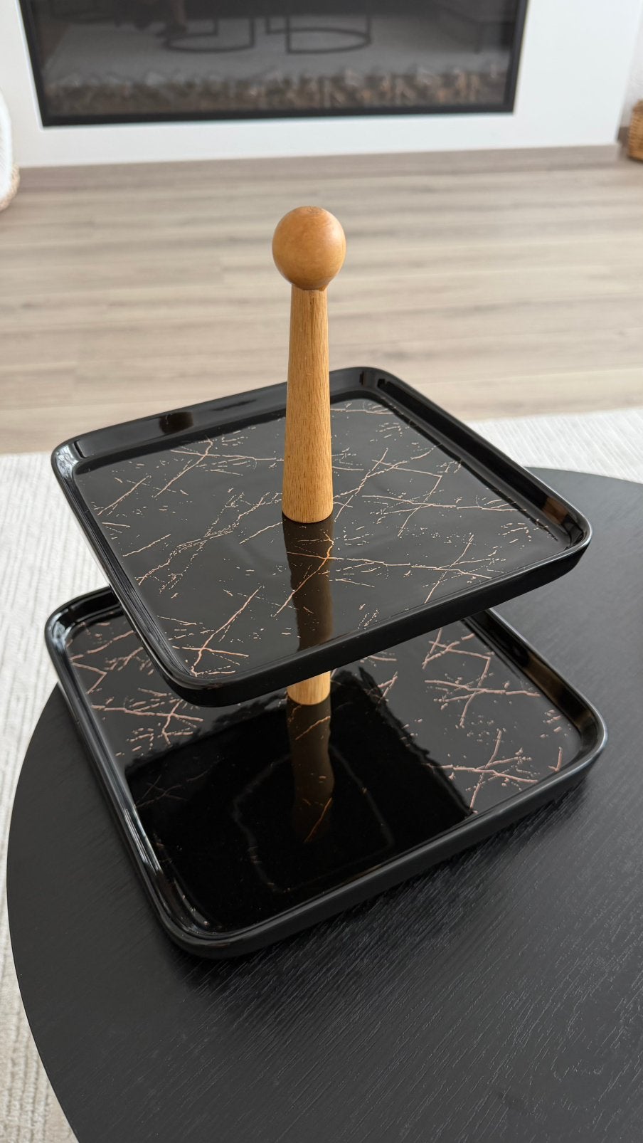 Etagère in zwart met rosegold details en bamboo handvat, Ophalen of Verzenden, Zo goed als nieuw