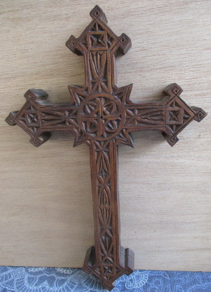 antiek houtsnijwerk - chr. kruis 29 cm, Houtsnijwerk, Ophalen of Verzenden, Hout, Bruin
