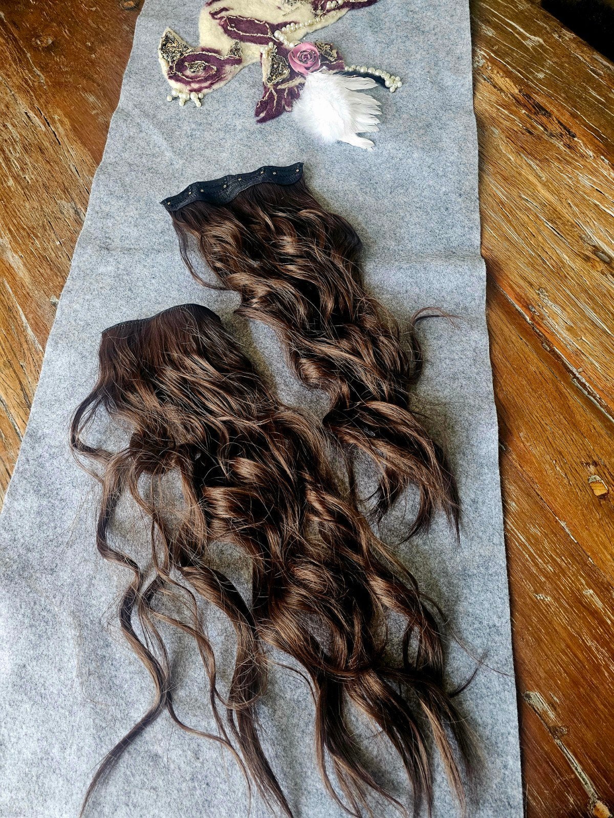 Synthetische Haar Hair Extensions Krullend Bruin 40/50 cm, Verzenden, Nieuw, Pruik of Haarverlenging
