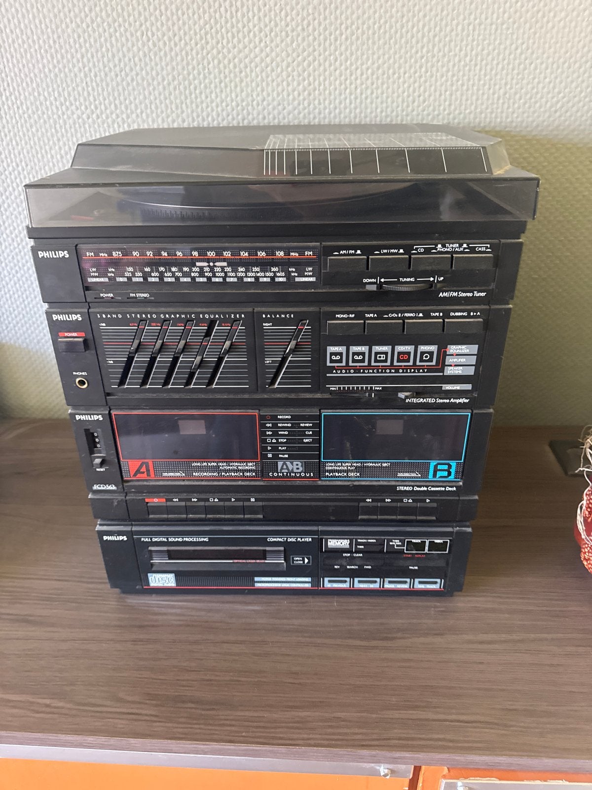 Philips Stereo Set met Platenspeler, Cassettedeck en CD-spel, Philips, Gebruikt, Cassettedeck, Losse componenten