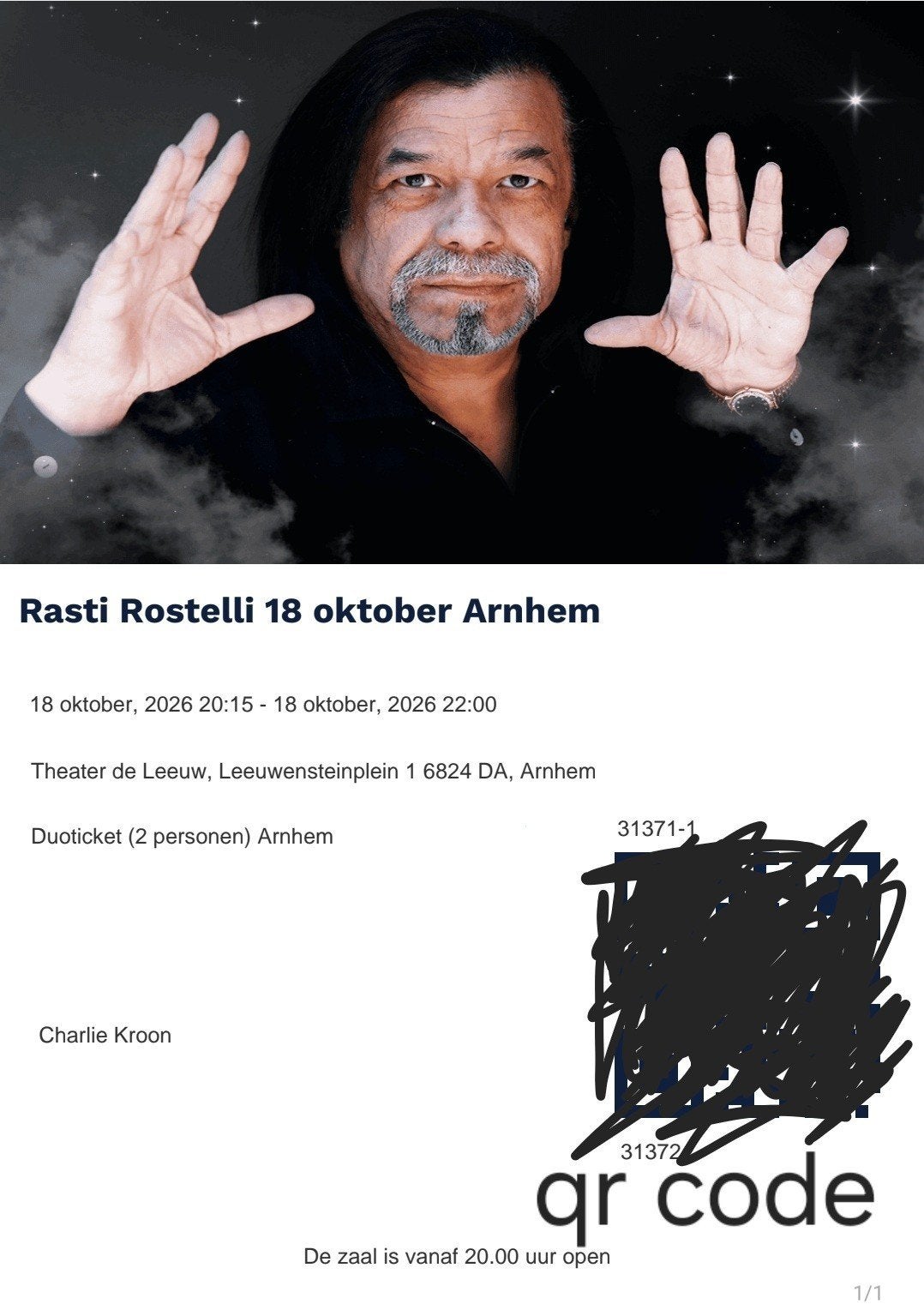Rasti Rostelli, Arnhem  18 oktober 2026, Twee personen, Oktober