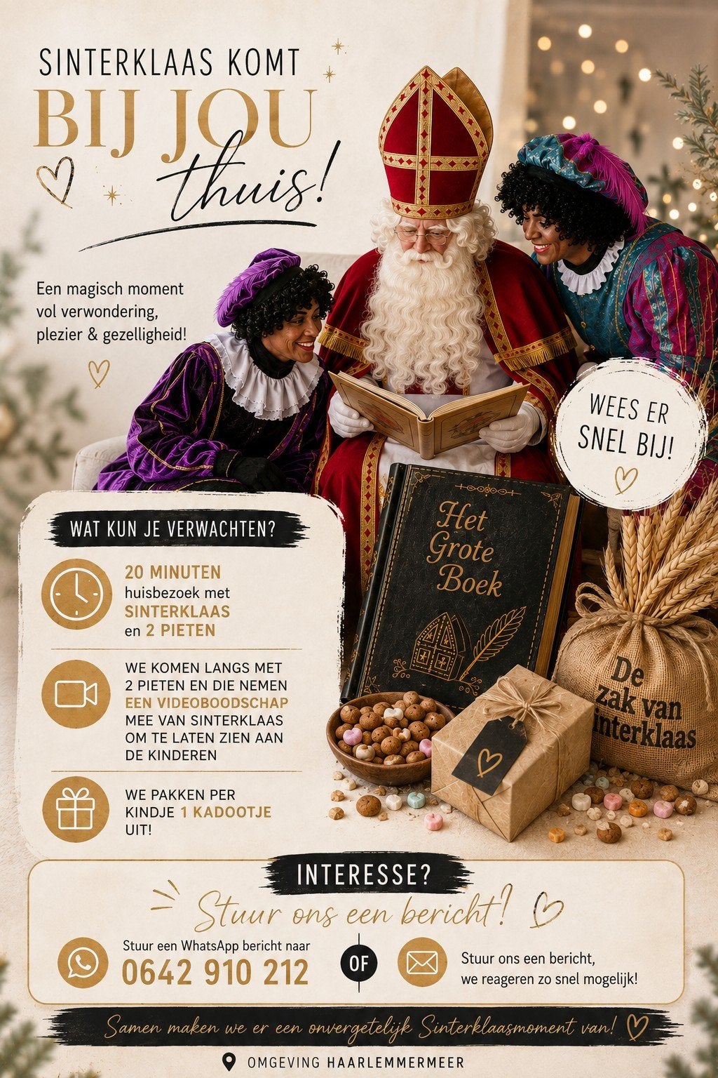 Sinterklaas huisbezoek met 2 Pieten, Ophalen of Verzenden, Nieuw, Feestartikel, Kerst of Sinterklaas