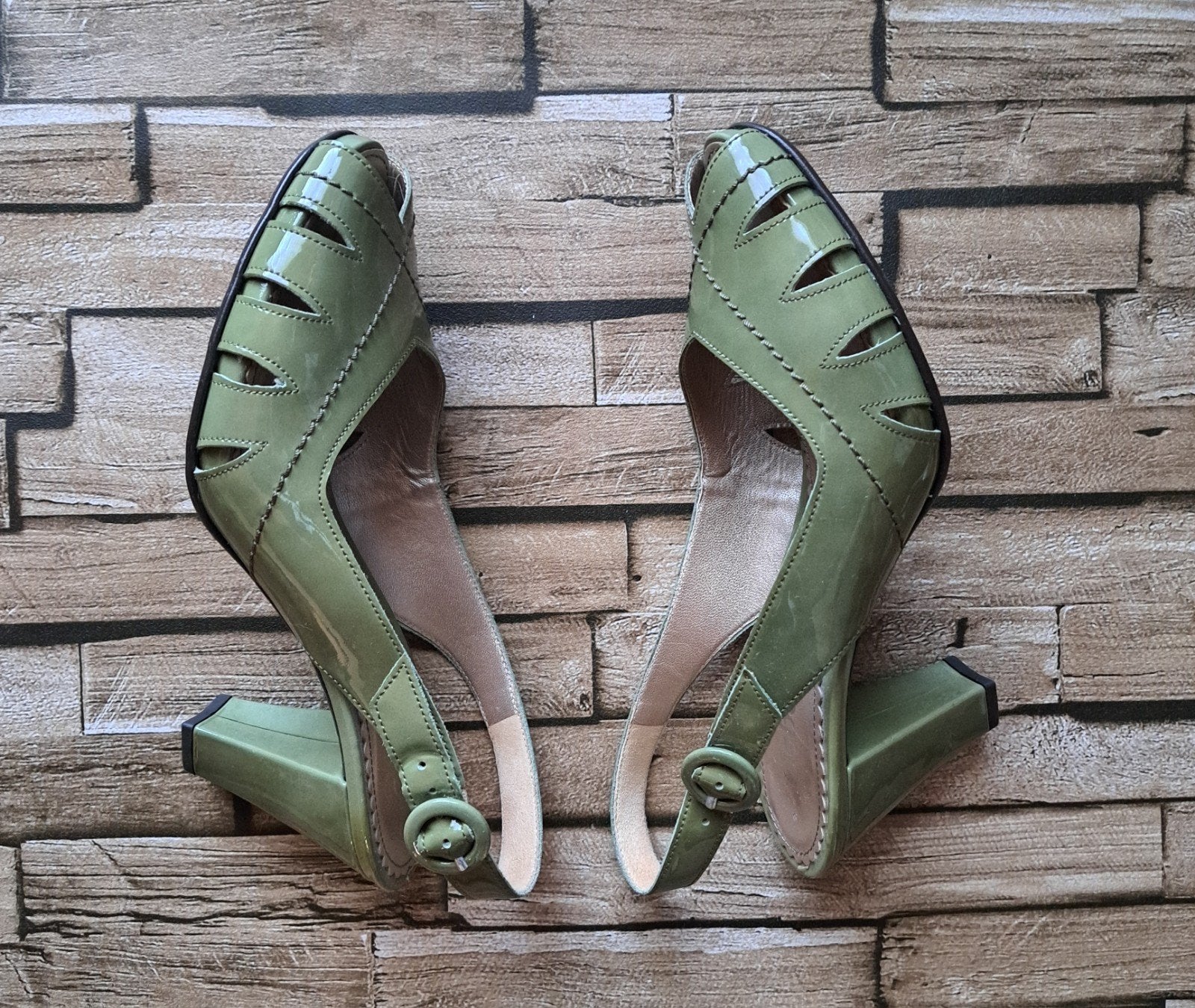 Gabor Slingback Pumps Groen Lakleer Maat 38, Pumps, Verzenden, Gabor, Zo goed als nieuw