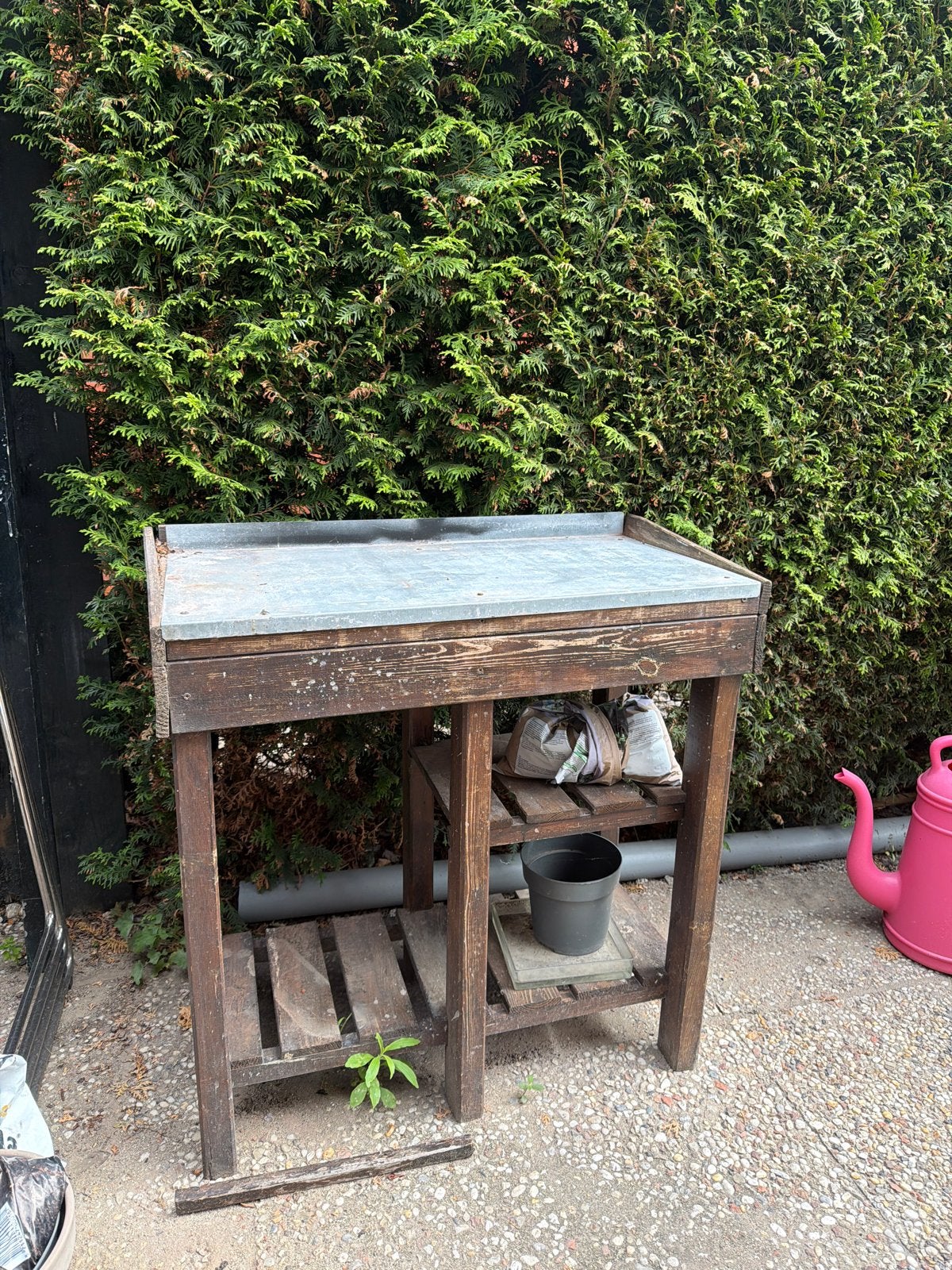 Tuin werkbank/pot-tafel met zinken blad, Ophalen, Gebruikt