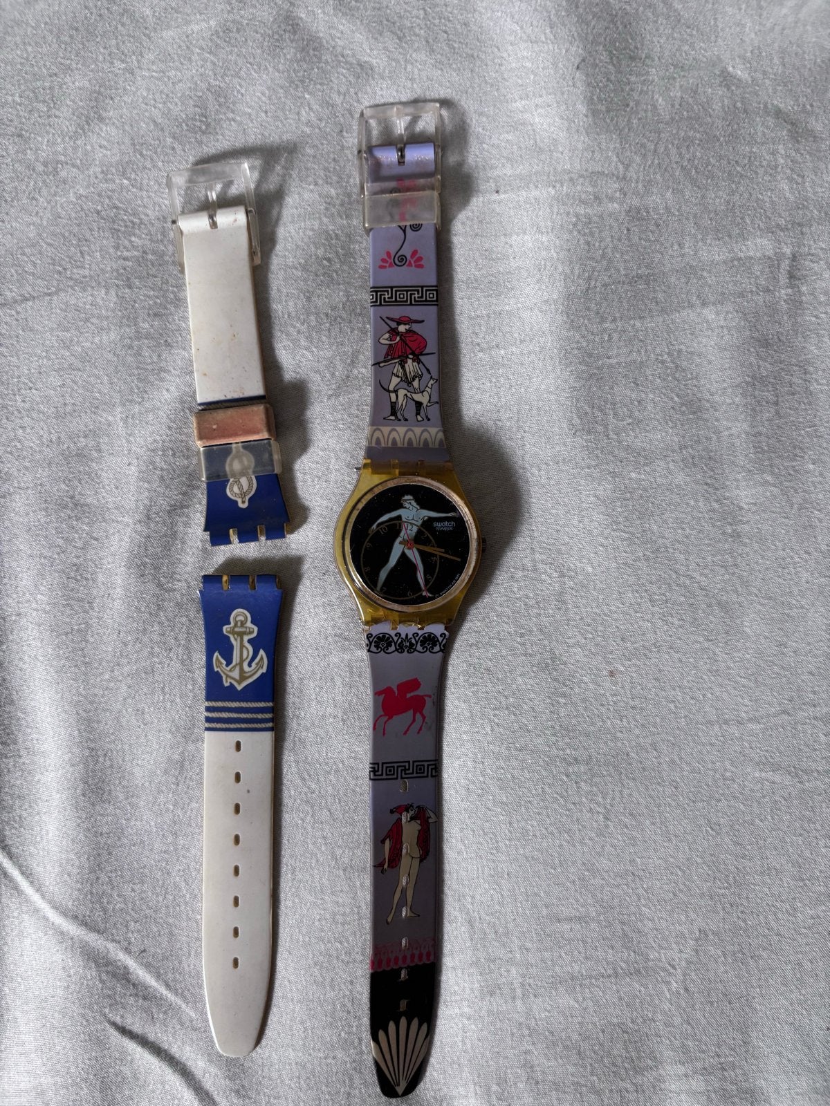 Vintage Swatch Polshorloge met Griekse mythologie thema, Kunststof, Gebruikt, Polshorloge, Swatch