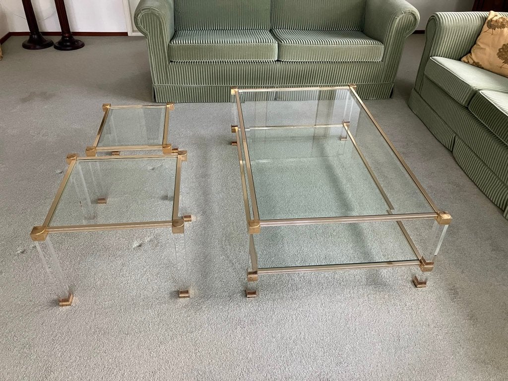Glazen salontafels (set van 3 stuks) vintage/antiek, Ophalen, Gebruikt, 50 tot 100 cm, 50 tot 100 cm