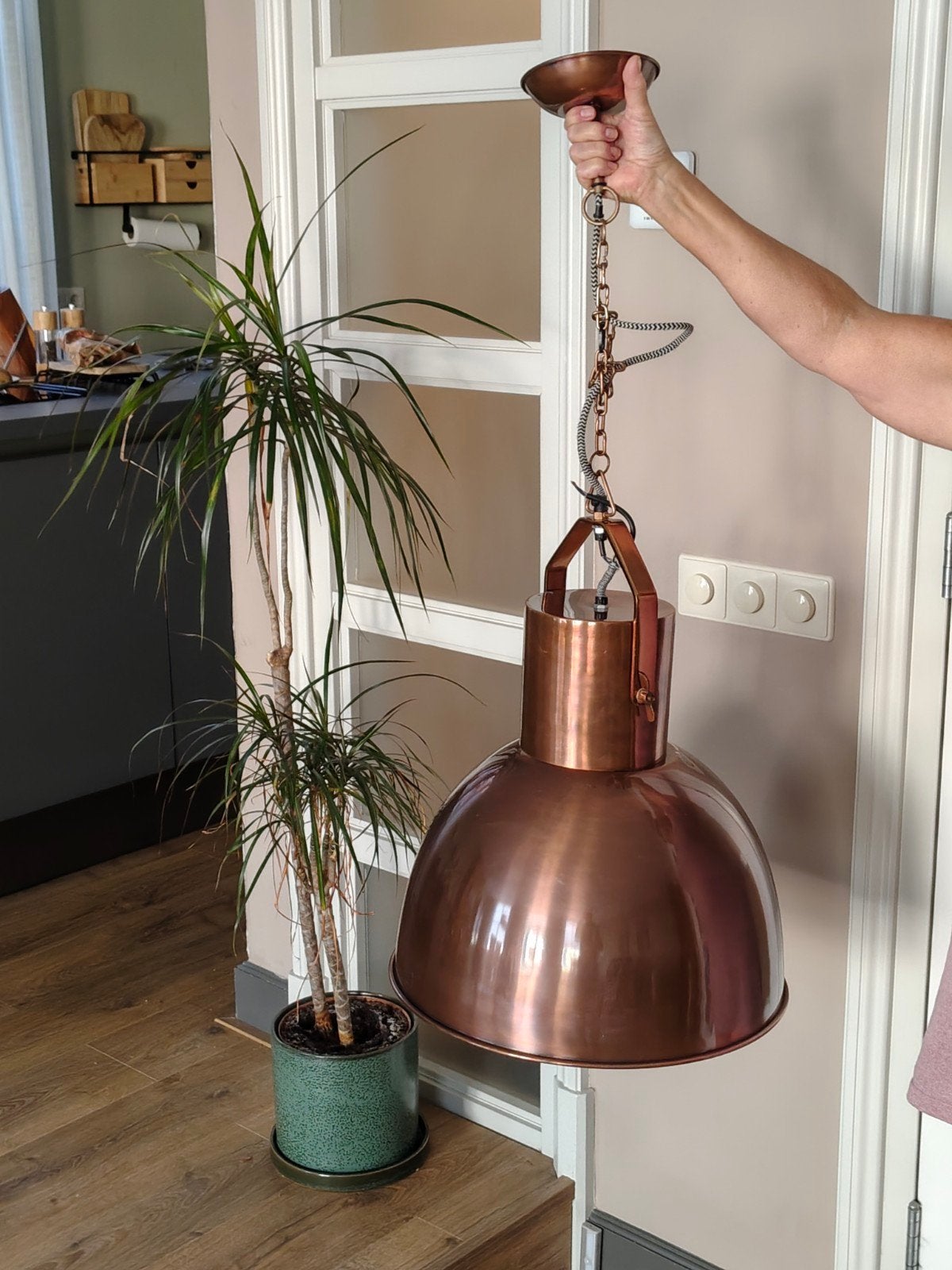 Koperen hanglamp - Vintage stijl, Ophalen, Gebruikt, Vintage, Industrieel, E27 (groot)