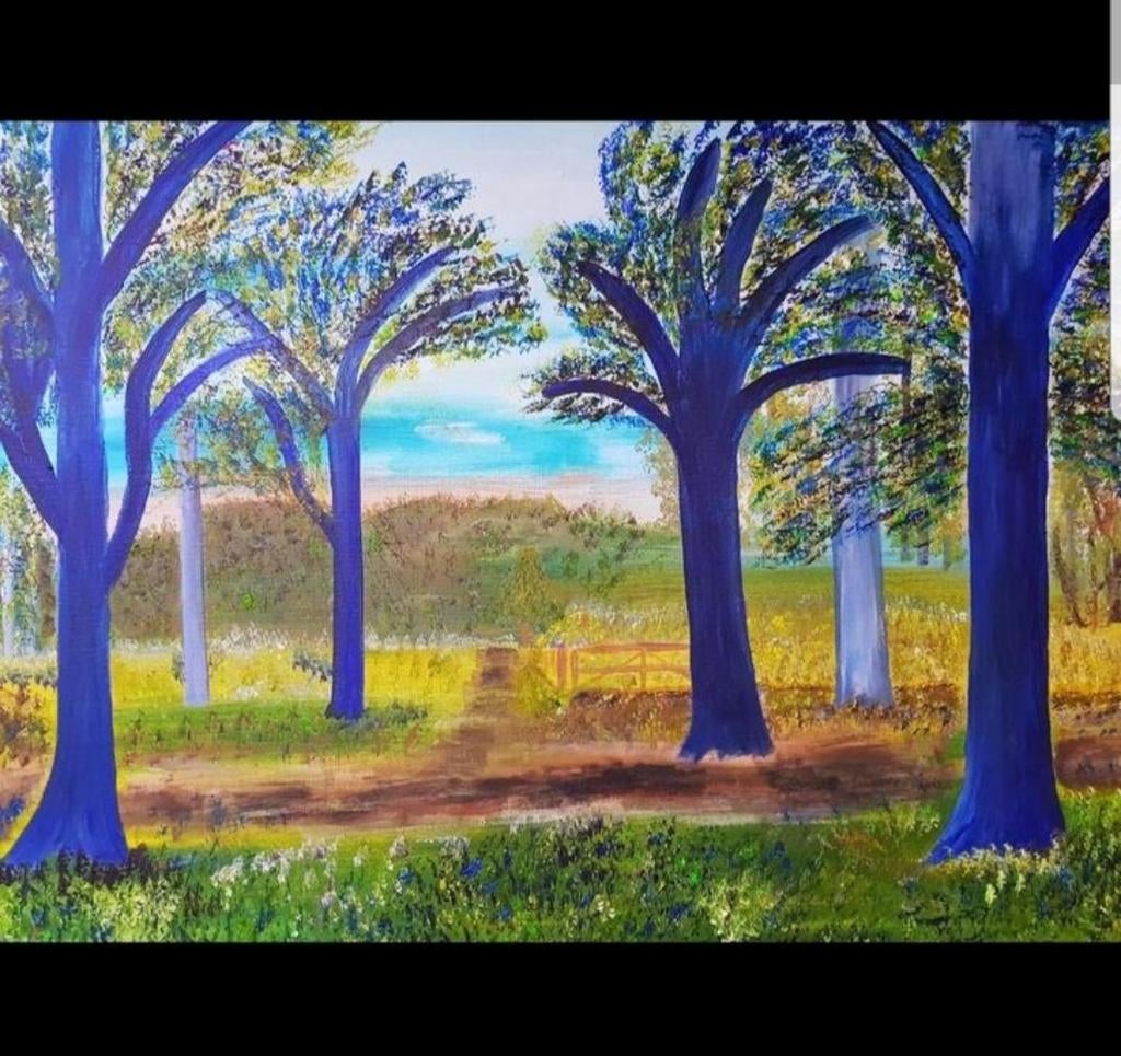 Schilderij BLUE FOREST 60x80, zijkanten meegeschilderd, Ophalen, Nieuw, Schilderij, Minder dan 50 cm