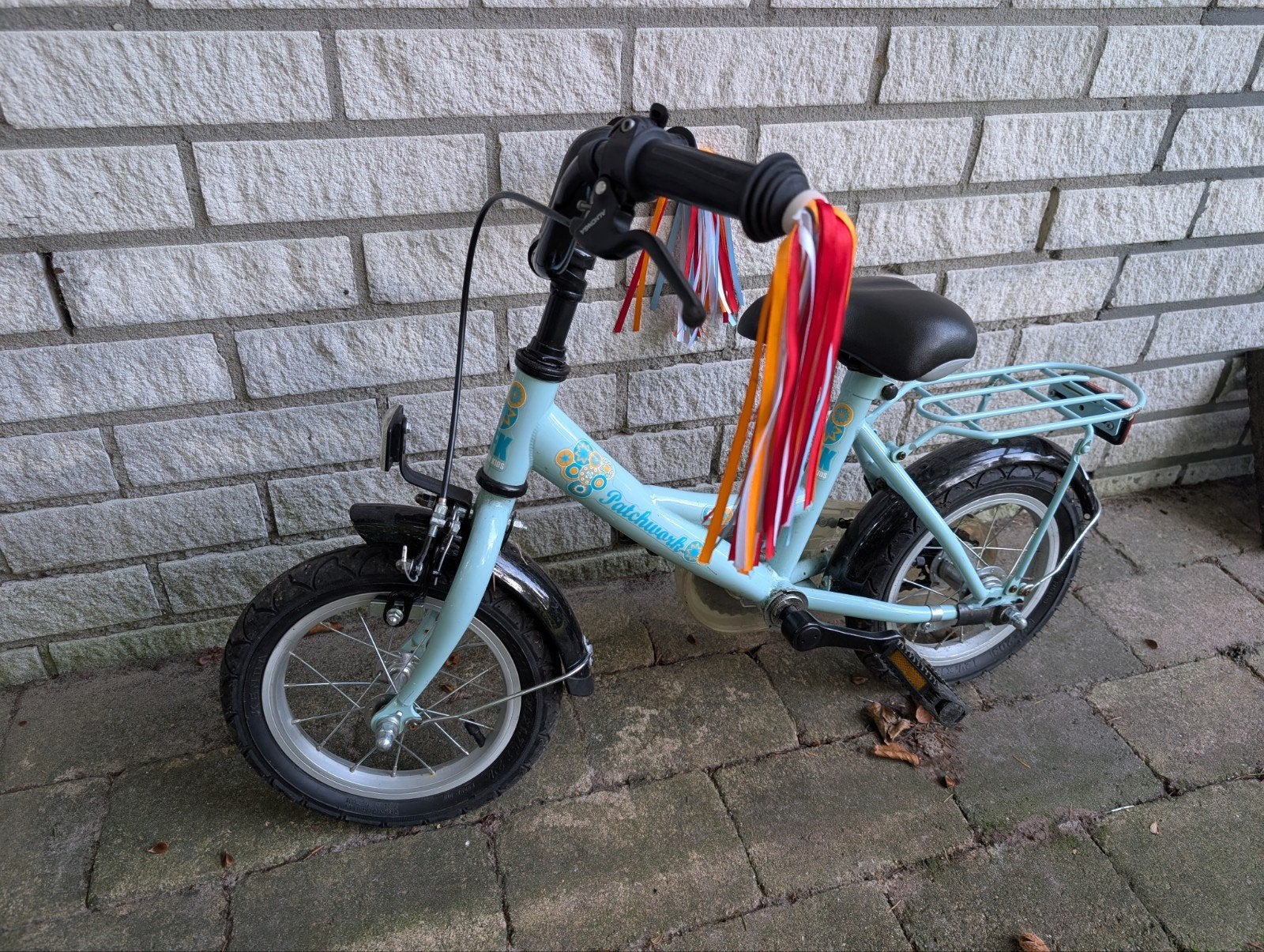 Patchwork kinderfiets 12 inch met zijwieltjes, Ophalen, Zijwieltjes, Gebruikt, Velgrem