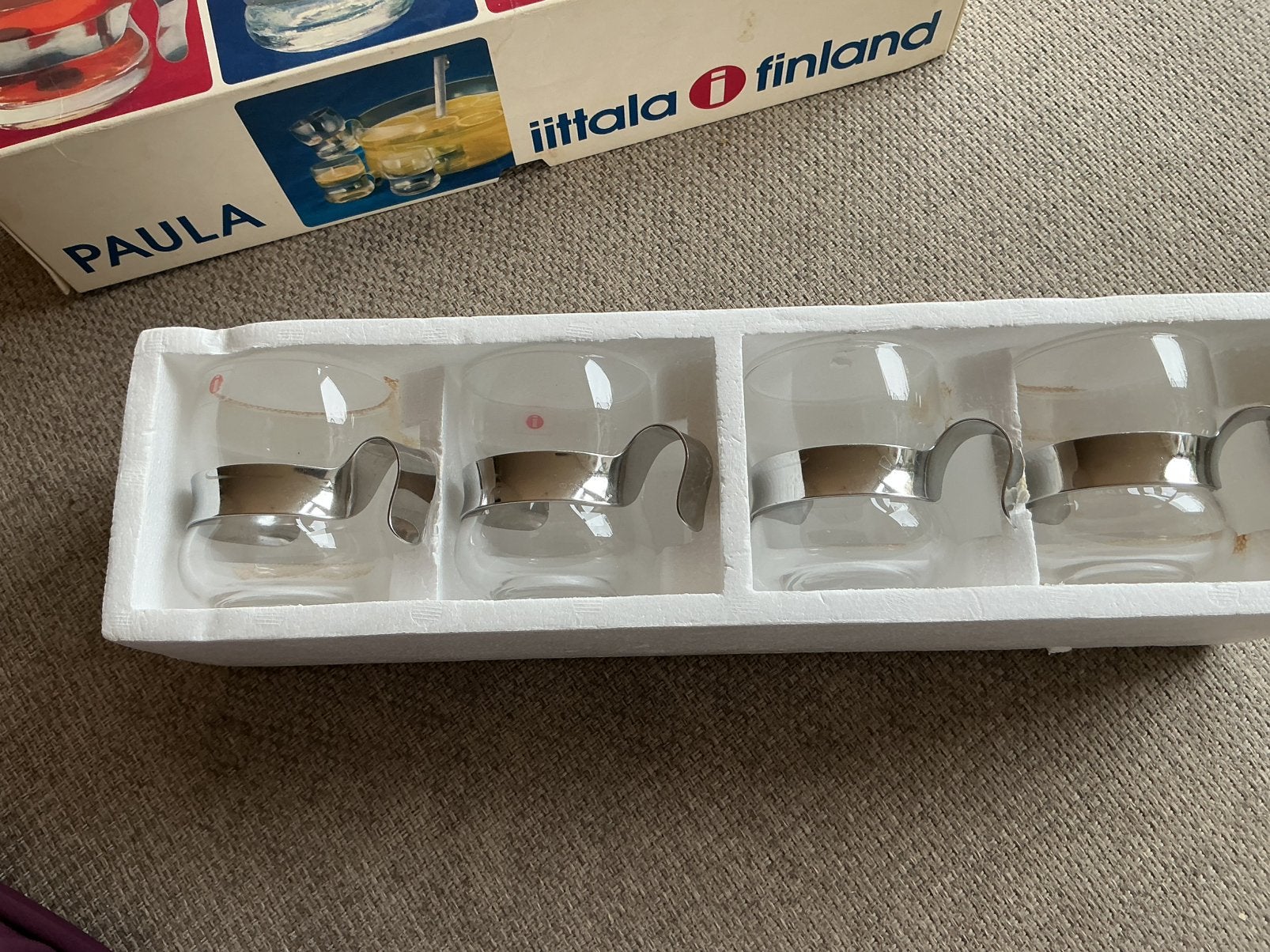Vier Iittala (thee, koffie, bowl) glazen, Ophalen of Verzenden, Zo goed als nieuw, Metaal of Aluminium