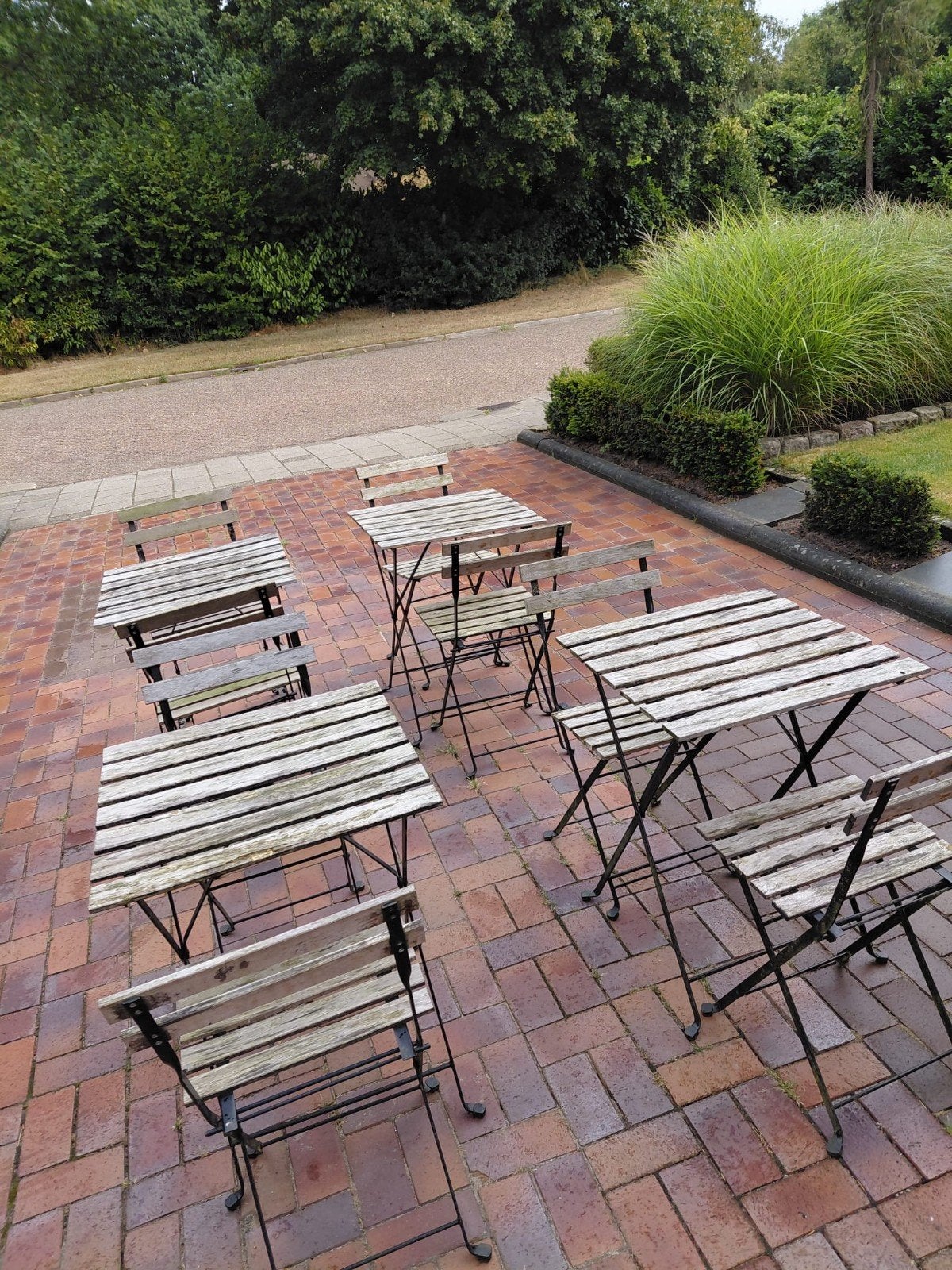 Diverse bistrosets te koop (2 stoelen + 1 tafel), Gebruikt, Tuinset, Hout, Eettafel