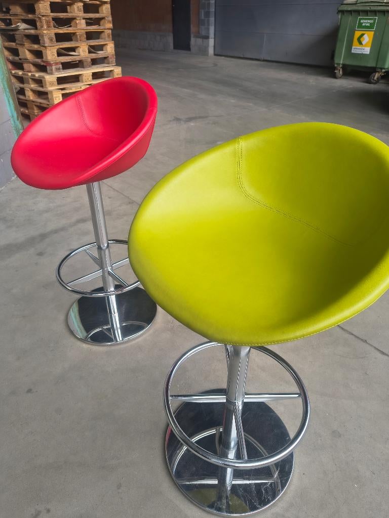Barkrukken leer/chrome Pedrali Gliss 985, Ophalen, 60 tot 90 cm, Zo goed als nieuw, 4 krukken