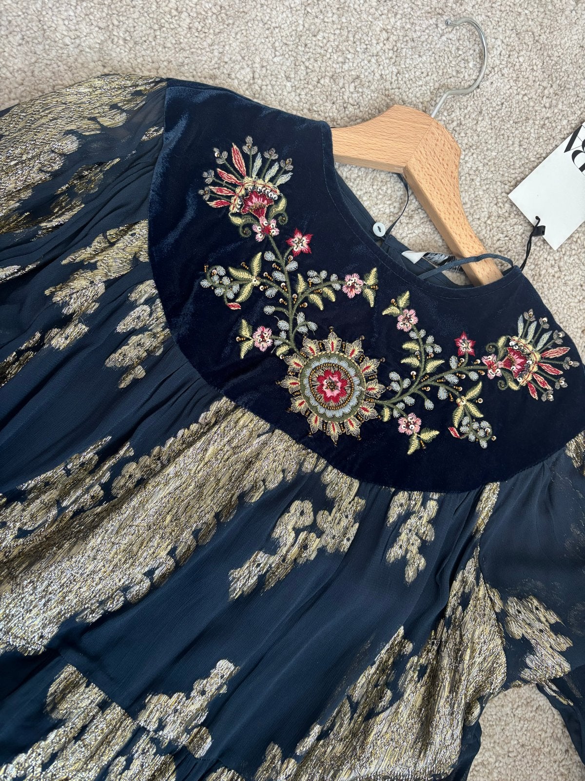 Zara Tuniek Jurk met Borduurwerk en Goudfolie Print, Kleding | Dames, Jurken, Blauw, Maat 42/44 (L), Nieuw, Ophalen of Verzenden