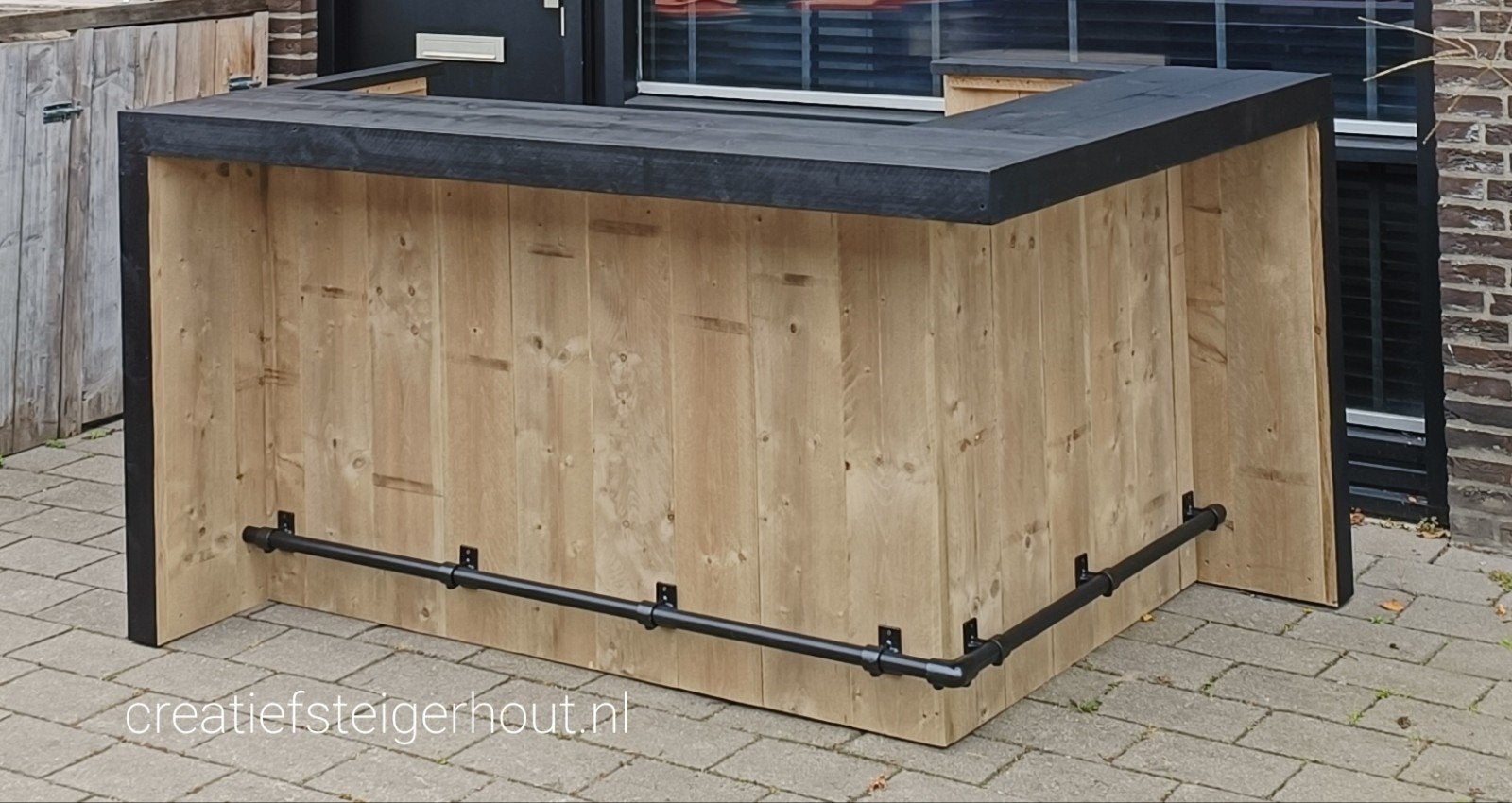 Steigerhouten bar zwart hout met buizen hoekbar steigerhout, Verzenden, Nieuw