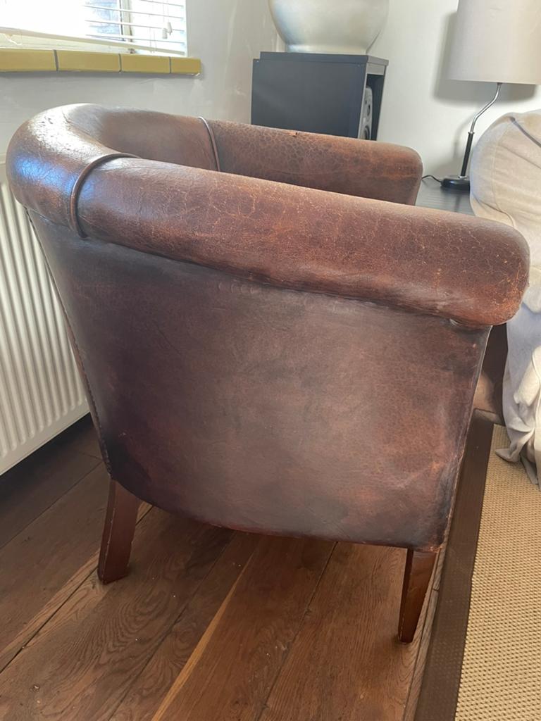 Leren bruine fauteuil, Ophalen, Gebruikt, Klassiek, Rond