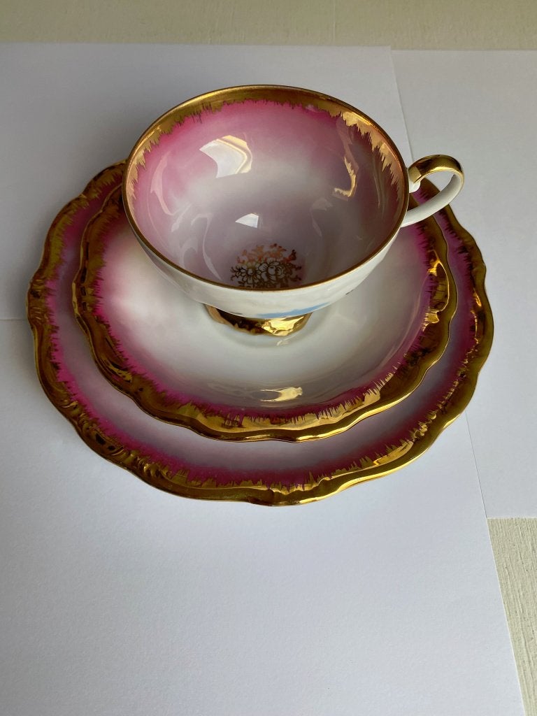 Prachtig Vintage Porselein Trio - Johann Haviland - 22K Goud, Ophalen of Verzenden