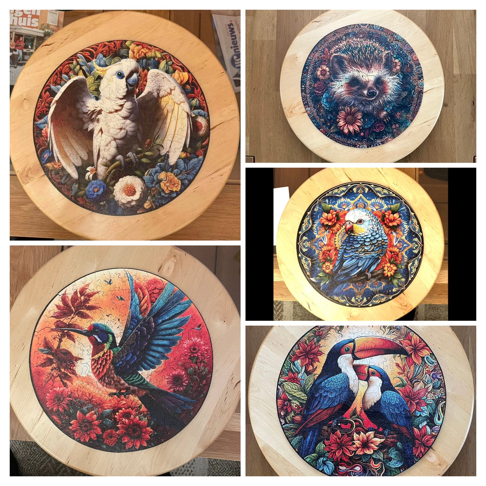 Diverse ronde houten puzzels - 150 stukjes, Ophalen, Minder dan 500 stukjes, Zo goed als nieuw, Legpuzzel
