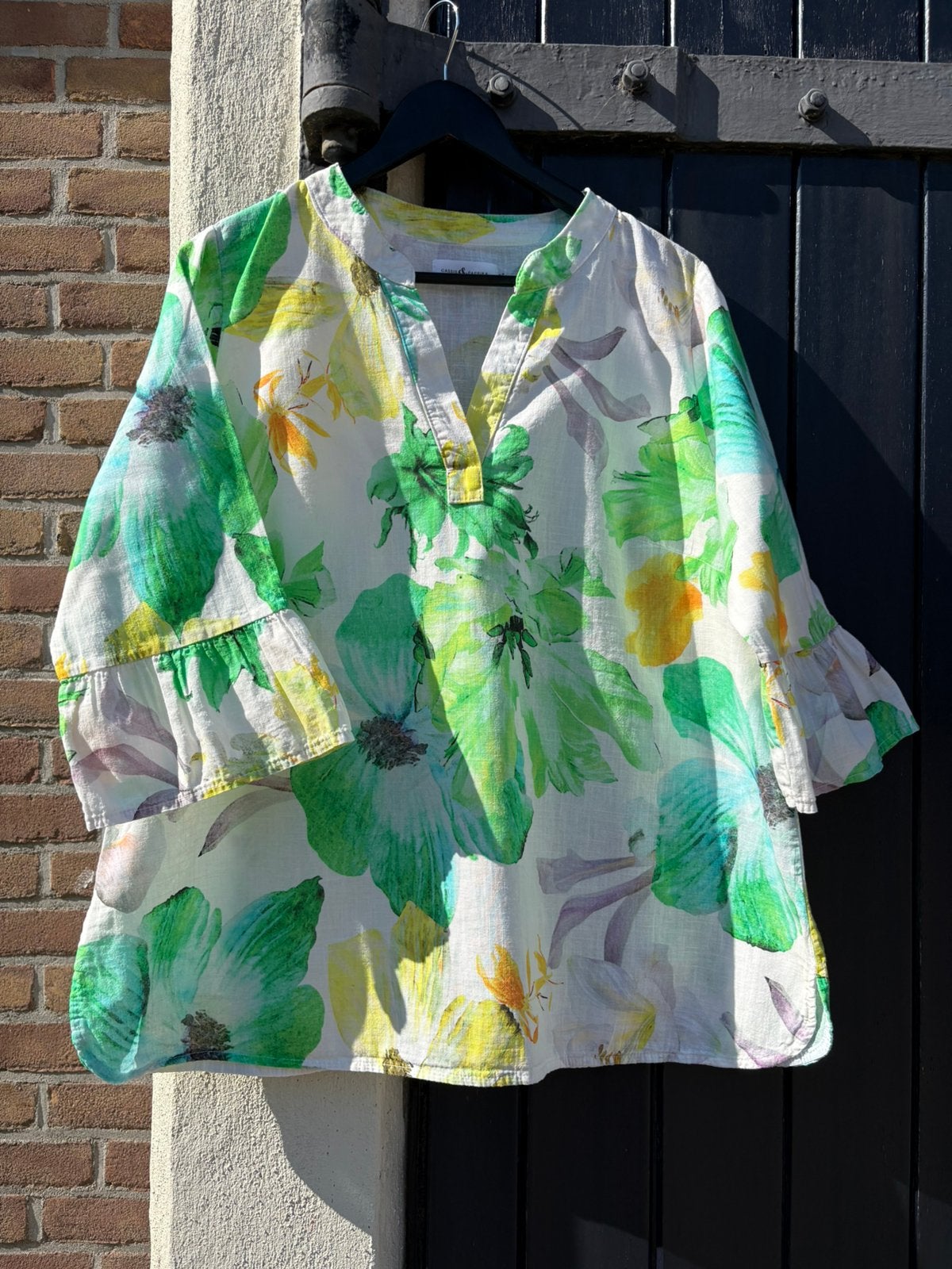 Paprika, Cassis, mt 44, blouse, linnen, groen, bloemen, wit, Ophalen of Verzenden, Zo goed als nieuw, Wit, Blouse of Tuniek