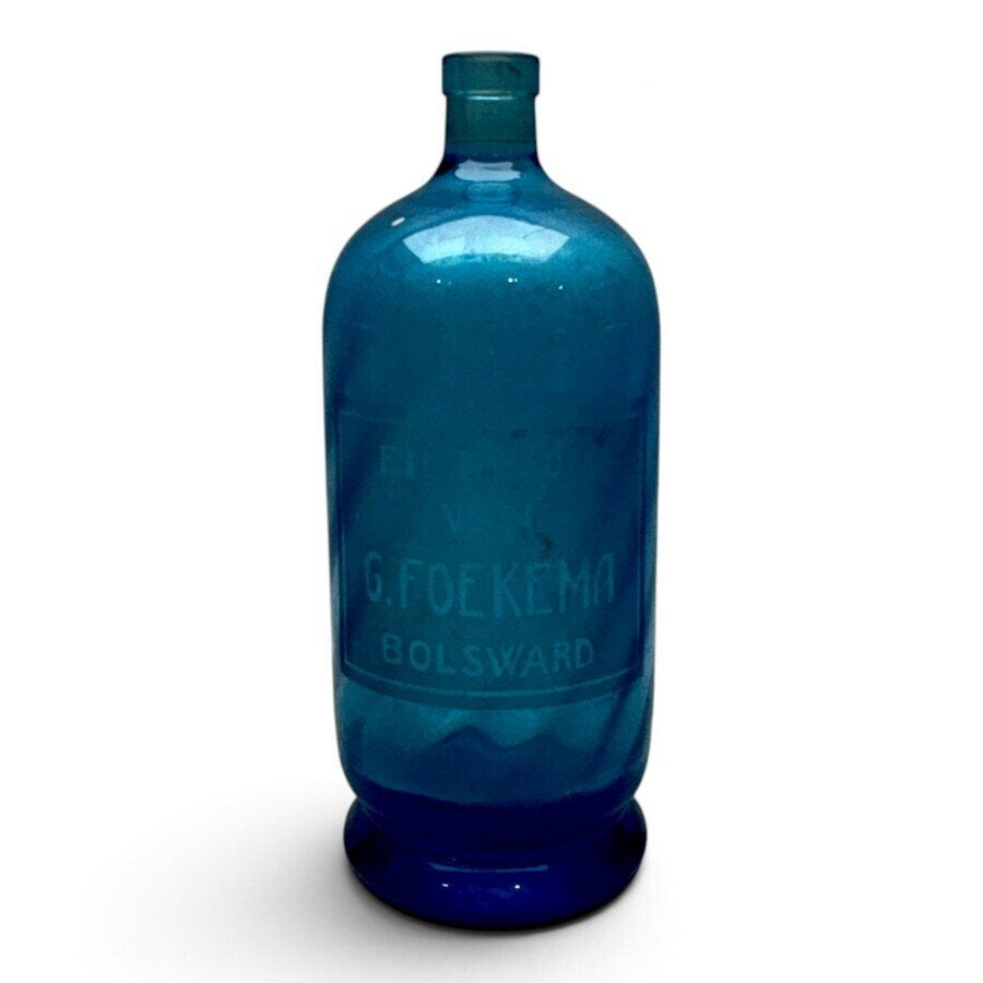 Blauwglazen spuitwaterfles, G. Foekema Bolsward, Antiek en Kunst, Ophalen of Verzenden