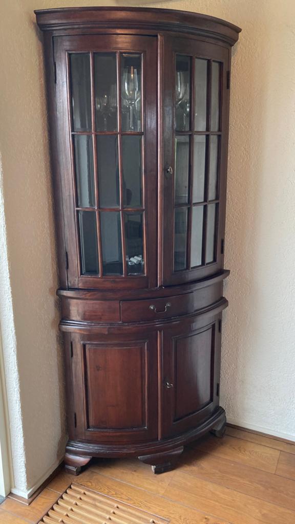 Antieke Engelse hoek vitrinekast 200x60x60, Ophalen