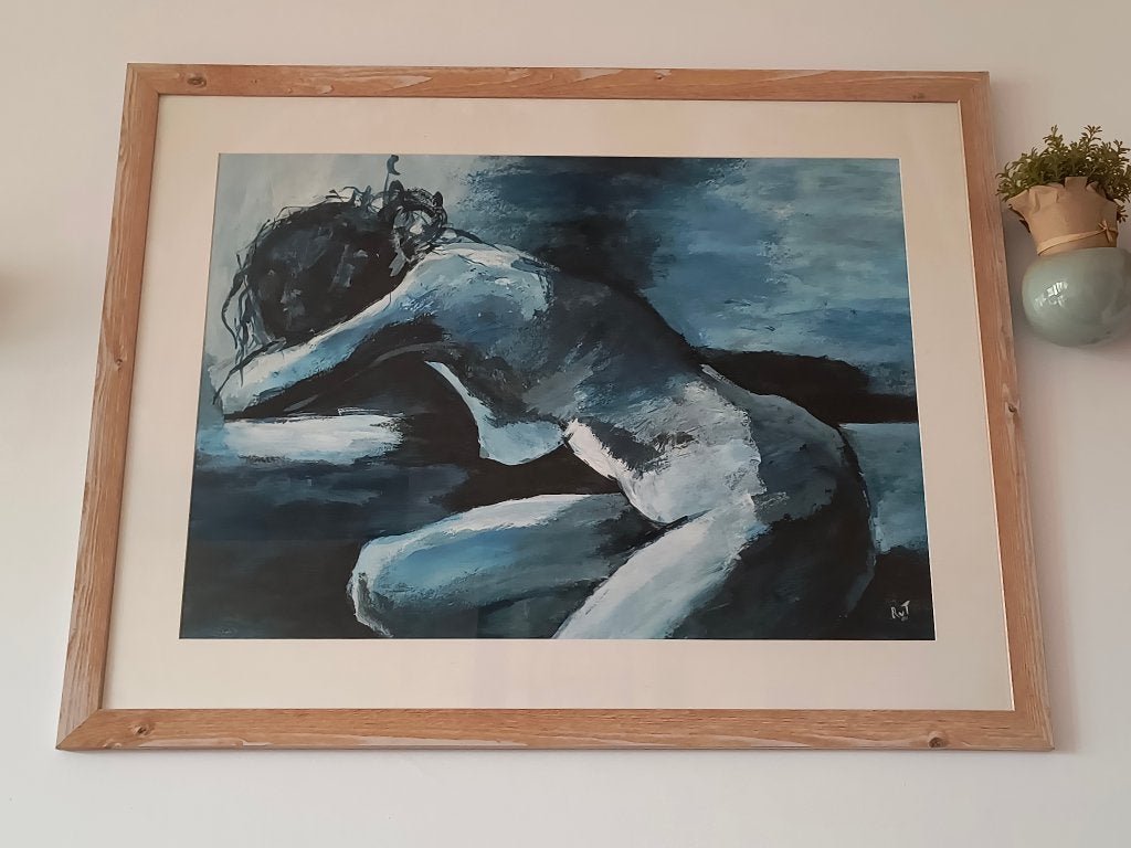 Moderne kunst vrouwelijk naakt (tweeluik), Ophalen, Figuren, Aquarel, Papier/karton