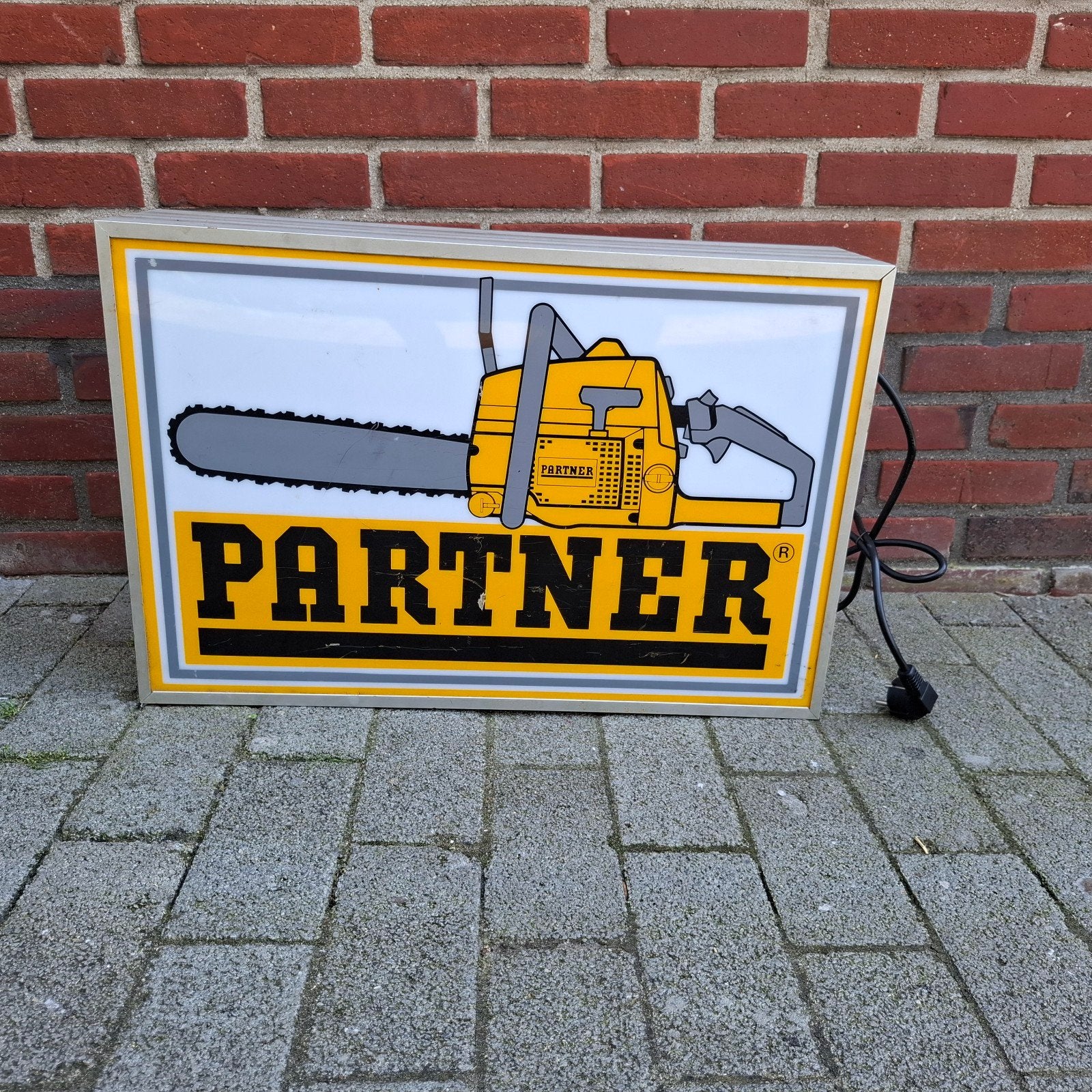 Vintage Partner Lichtbord - Reclamebord Kettingzaag, Ophalen of Verzenden