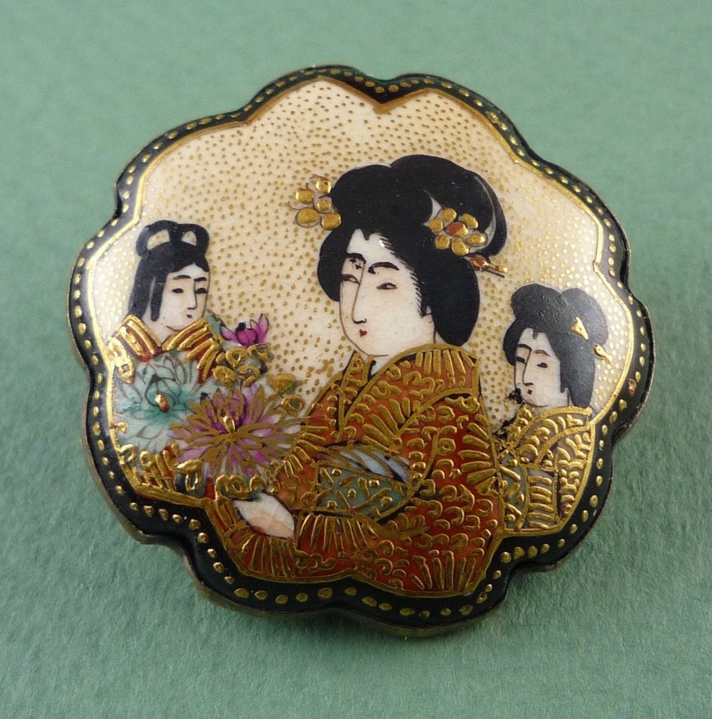Japans Satsuma broche, zeer goede staat, Ø 3,4cm, c1900, Verzenden, Overige materialen, Broche