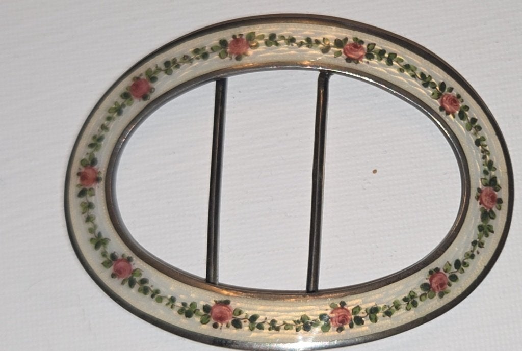 Georg Adam Scheid zilveren gesp met emaille gemerkt, Antiek en Kunst, Antiek | Goud en Zilver, Ophalen of Verzenden, Zilver