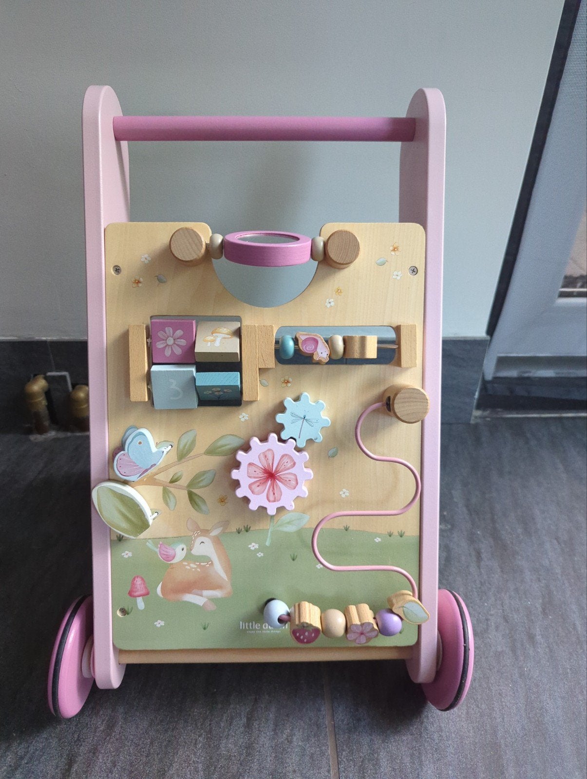 Little Dutch Houten Loopwagen -  Roze, Kinderen en Baby's, Ophalen, Zo goed als nieuw, Duw- of Trekspeelgoed
